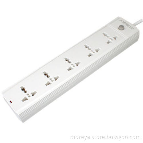 Power strip, universal standard, 5 socket outlets, ABS plastic, overload protectionNew